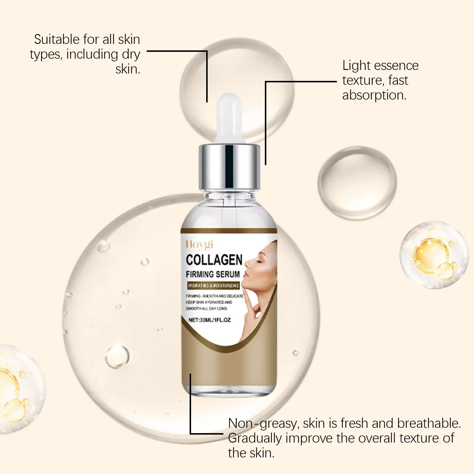 Collagen Firming Essence Liquid - Micro Infusion System with Firming Effect, Glycerin Blend, Glycolic Acid, Massage Absorption, Long-Lasting Moisturizing, Anti-Aging, Anti-Wrinkle for All Skin Types Daily Wholesale Mini Booster Serum, Moisturizer, Hydrate