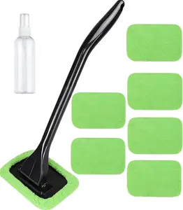6PCS Windshield Cleaning Tool, Car Window Cleaner with 6 Reusable and Washable Microfiber Pads and Extendable Handle