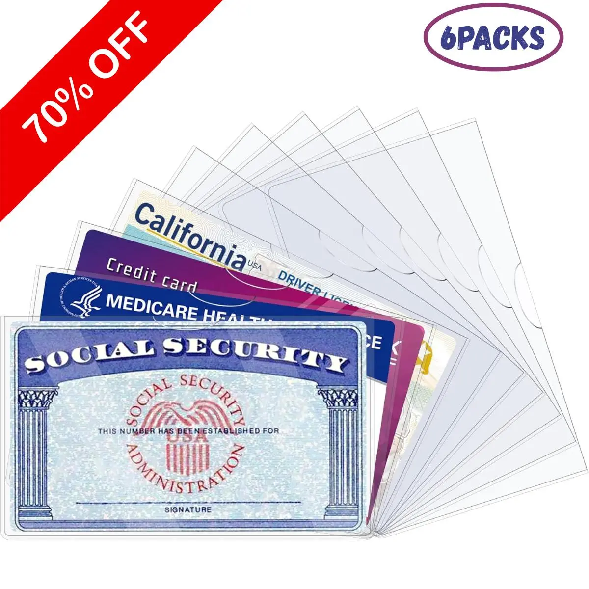 6 Pack Social Security Card Protector Sleeves, Ultra Clear & Durable 31Mil Waterproof SSN/New Medicare/Credit Card Holder, Soft ID/Debit/Credit/Index Card Storage Sleeves