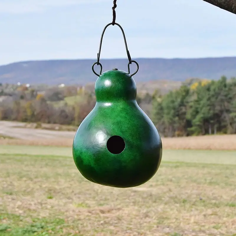 Cabin Gourd Birdhouse — Green Hand-crafted Outdoor