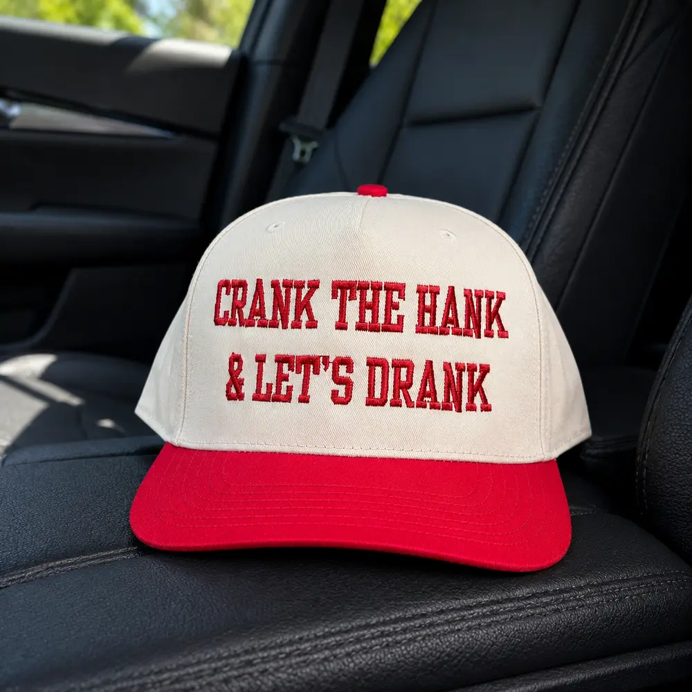 Crank The Hank & Let's Drank Embroidered Trucker Hat, Country Music Mesh Back Cap, Funny Retro Western Snapback Hat for Men and Women, Vintage Style Party Hat for Concerts, Tailgating, and Lake Days, Adjustable Summer Outdoor Headwear