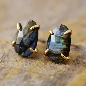 High-Quality Labradorite Stud Earrings – Popular Natural Stone Jewelry – Perfect Gift for Girlfriend & Mom – Healing Crystal Accessories