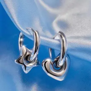 Niche personality punk creative star heart detachable earrings retro trend sweet and cool fashion girls accessories