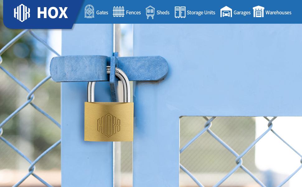HOX Solid Brass Keyed Different Padlock with 1-9/16-Inch Wide Body, Brass Cylinder - for Hasp Latch, Sheds, Fences, Storage Locker