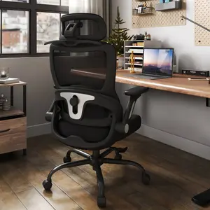 Vomena High Back Mesh Office Chair, 400lbs Big and Tall Ergonomic Desk Chair with 3D Adjustable Headrest, Adjustable Lumbar Support, 4D Flip-Up Armrests, Breathable Computer Chair for Home Office
