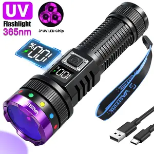 30W 365 nm Rechargeable UV Flashlight with Filter Lens & LCD Display, High-Power Blacklight for Resin Curing, Pet Urine, Rocks, Scorpions, Night Disc Golf & Adventures