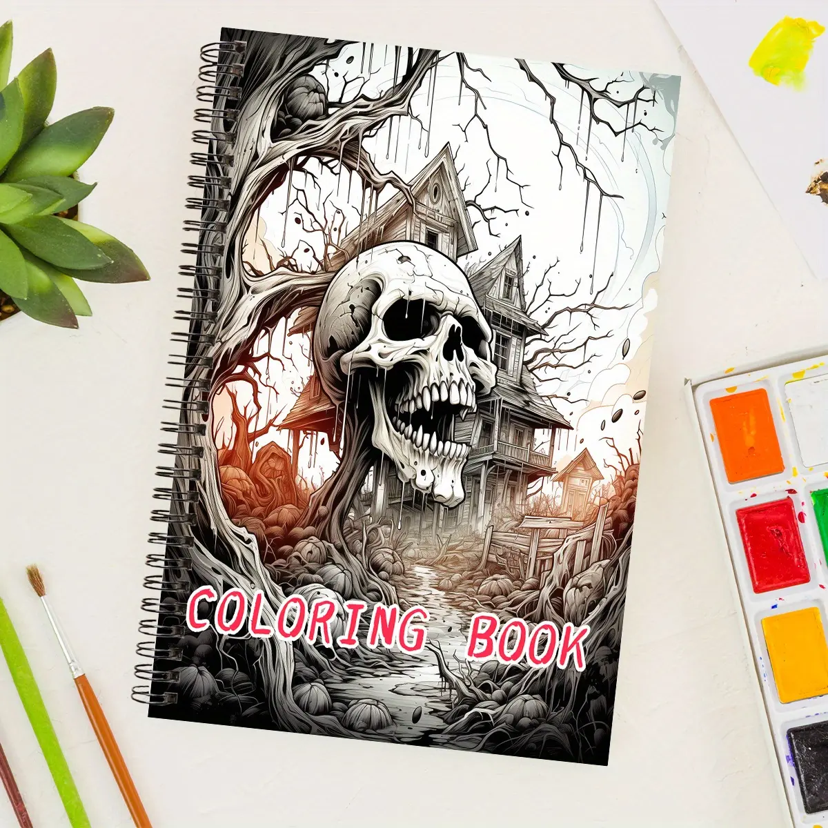 1pc Halloween Coloring Book Gothic Dark Style Coloring Book Stress Relief & Relaxation 30 Unique Designs 8.3x5.5 inches Perfect Gift for Christmas, Halloween & Thanksgiving Drawing
