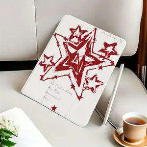 Red Border Star Pattern Flip Stand Pen Holder Foldable Non-Slip Adjustable Stand Flexible Hybrid Protective Case for iPad Air 4/5, 7/8/9, 5/6/Air 1/2, Air 3, Pro, 10th Gen Tablet Smartphone Covers