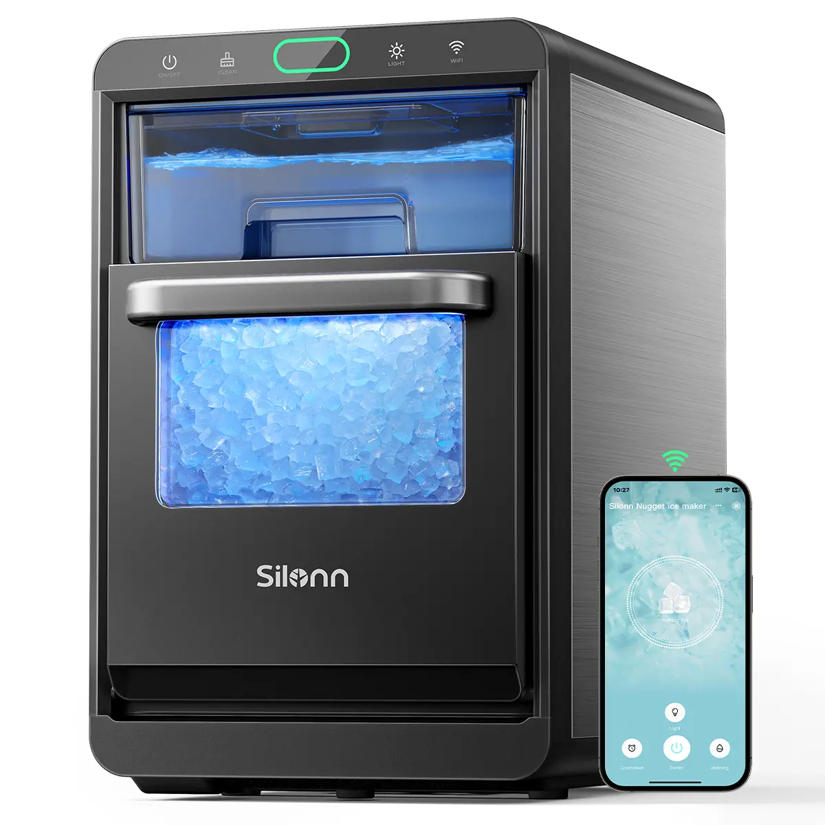 Silonn Nugget Ice Machine (Pebble Ice Machine), 44lbs/Day, Stainless Steel, App-Controlled, Timer & Alerts, Compact Countertop Portable for Home, Office, #TikTokShopBlackFriday