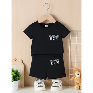 2-Pack Baby Boy Casual Outfits - Soft Polyester T-Shirt and Shorts Set, Cute Letter Print, Perfect for Summer, Toddler Boy Clothing, Ideal for Outdoor