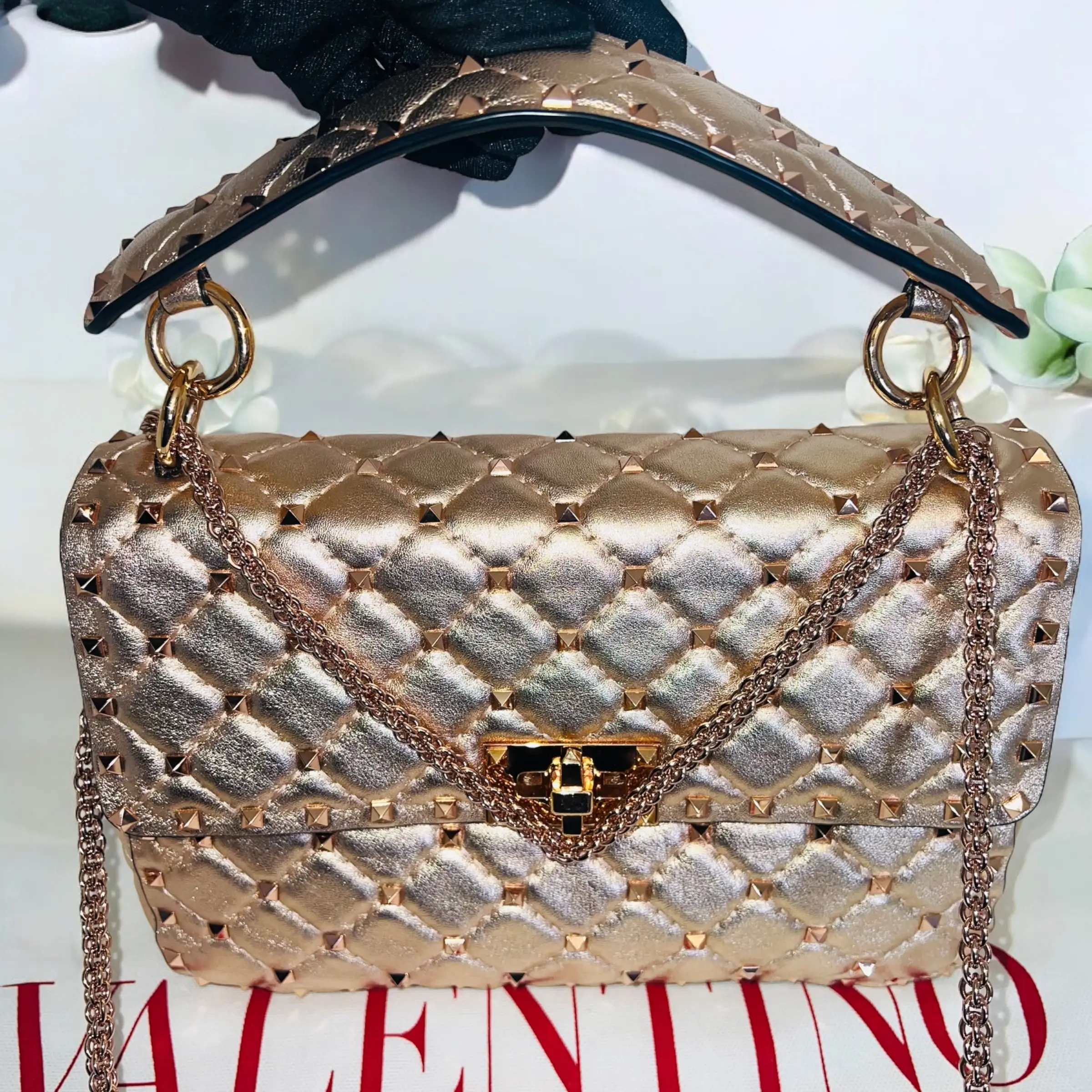 Pre-owned Valentino Garavani italy Crossbody Bags medium napa rockstud spike shoulder and crossbody womens bag