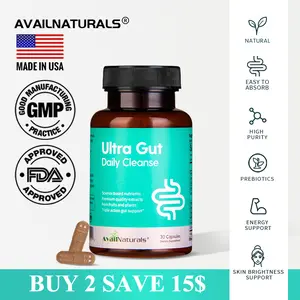AvailNaturals Ultra Gut Daily Cleanse Capsules with Probiotics & Psyllium for Digestive Health 15-Day Colon Cleanse Made in USA GMP Certified Healthcare Supplement