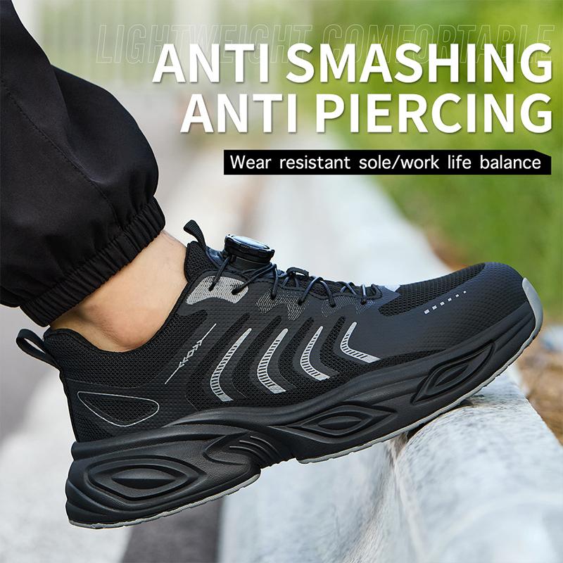 Classic steel-toe safety shoes for men — impact-resistant, puncture-resistant work footwear with non-slip soles; lightweight and durable; industrial protective boots with dial laces.