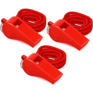 3 count Red  Whistles with Lanyard Loud Crisp Sound Safety Plastic Whistles Bulk for Lifeguard Coaches Boat