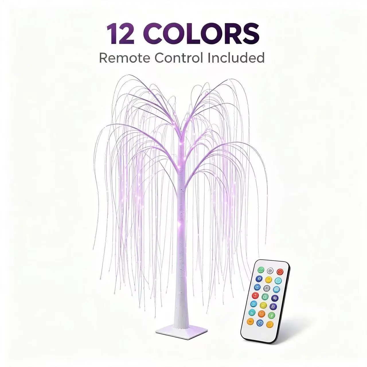 70.86in Light-Up Artificial Weeping Willow Tree Lamp, 12-Color Adjustable RGB LED Lights with Remote Control, Fiber Optic Branch Decor for Indoor Bedroom, Outdoor Garden Party Decorations accessory halloween funny Foldable Christmas Campfire Nightlight