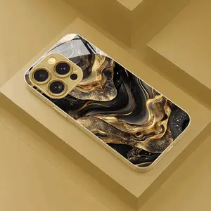 Black Gold Gilded Texture Marble Creative High-end Full Cover Tempered Glass Case for iPhone 17 Pro Max/17 Pro/17/17Air/16/16Pro/16ProMax/16Plus/15/15Plus/15Pro/15ProMax,14/14Plus/14Pro/14ProMax,13/13Pro/13ProMax,12/12Pro/12ProMax,17/17ProMax Protective C