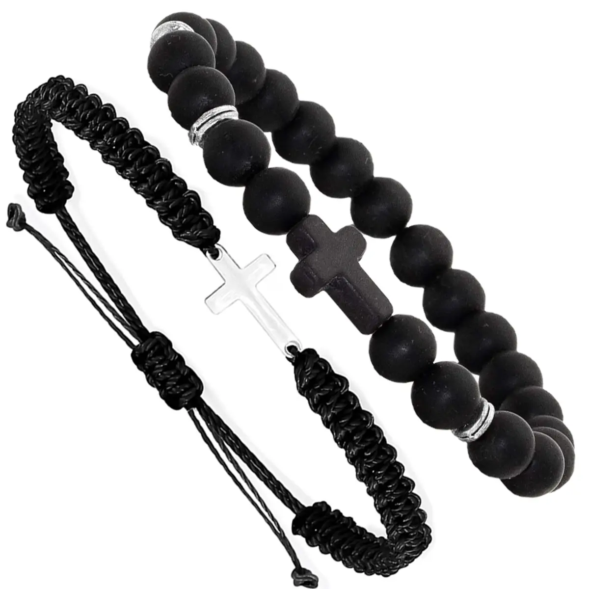 Friendship Cross Bracelet Black String Rope Braided Bracelet Cross Charm Adjustable Handmade Matching Couple Bracelets for Bracelets Sports wristband