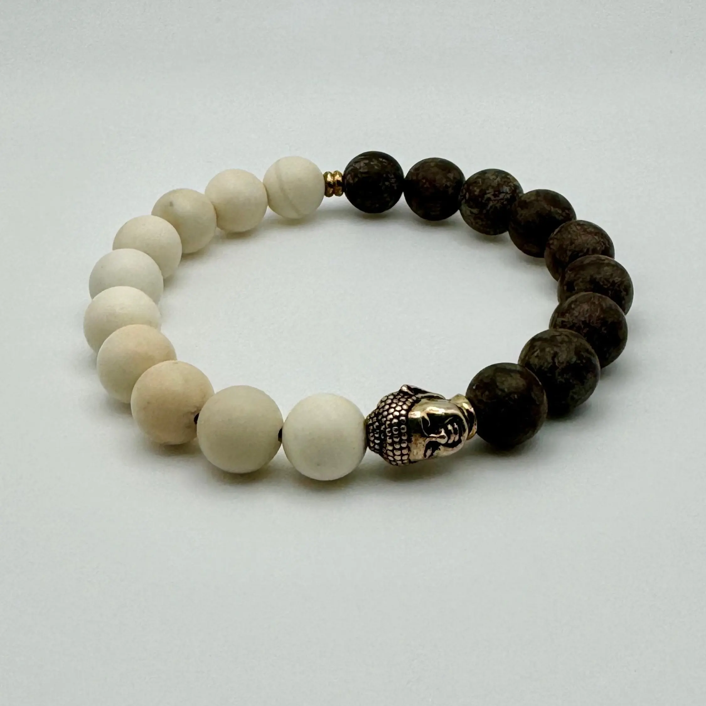 Ivory Jade & Brown Obsidian Bracelet