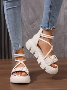 Women's Thick Sole Sandals, Summer New Folded Strap Roman Shoes, Soft Bottom Anti-Slip Outdoor Fashion Versatile Sandals