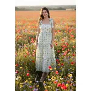 Stripe Floral Contrast Sleeveless Midi Dress