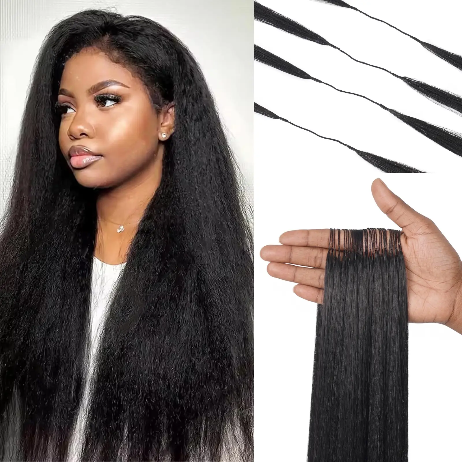 Yaki Straight Knotless Pre-Separated Crochet Hair Extensions 90G Micro Feather Crochet Blended Hair Lightweight Reusable Virgin Hair Extensions for Women 24 Inch