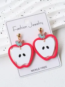 Graduation Season Acrylic Apple Earrings, Cute Fun Creative Jewelry, Party Gift Ear Pendants, All Seasons Fashion Accessories