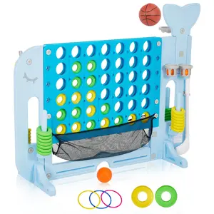 GARVEE Giant 4-in-a-Row PE Frame Set, 4-Level Height Adjustable, 3 Multi-Game Add-Ons (Golf, Basketball, Ring Toss), Mesh Pocket, Jumbo Outdoor Floor Game for All Ages