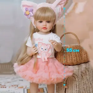 MADOLL 55cm Full Body Soft Vinyl Baby Reborn Stand Doll Blonde Girl Lifelike 22inch Princess Toddler Art Toy Bebe Birthday Gift for Children Tutu Cute
