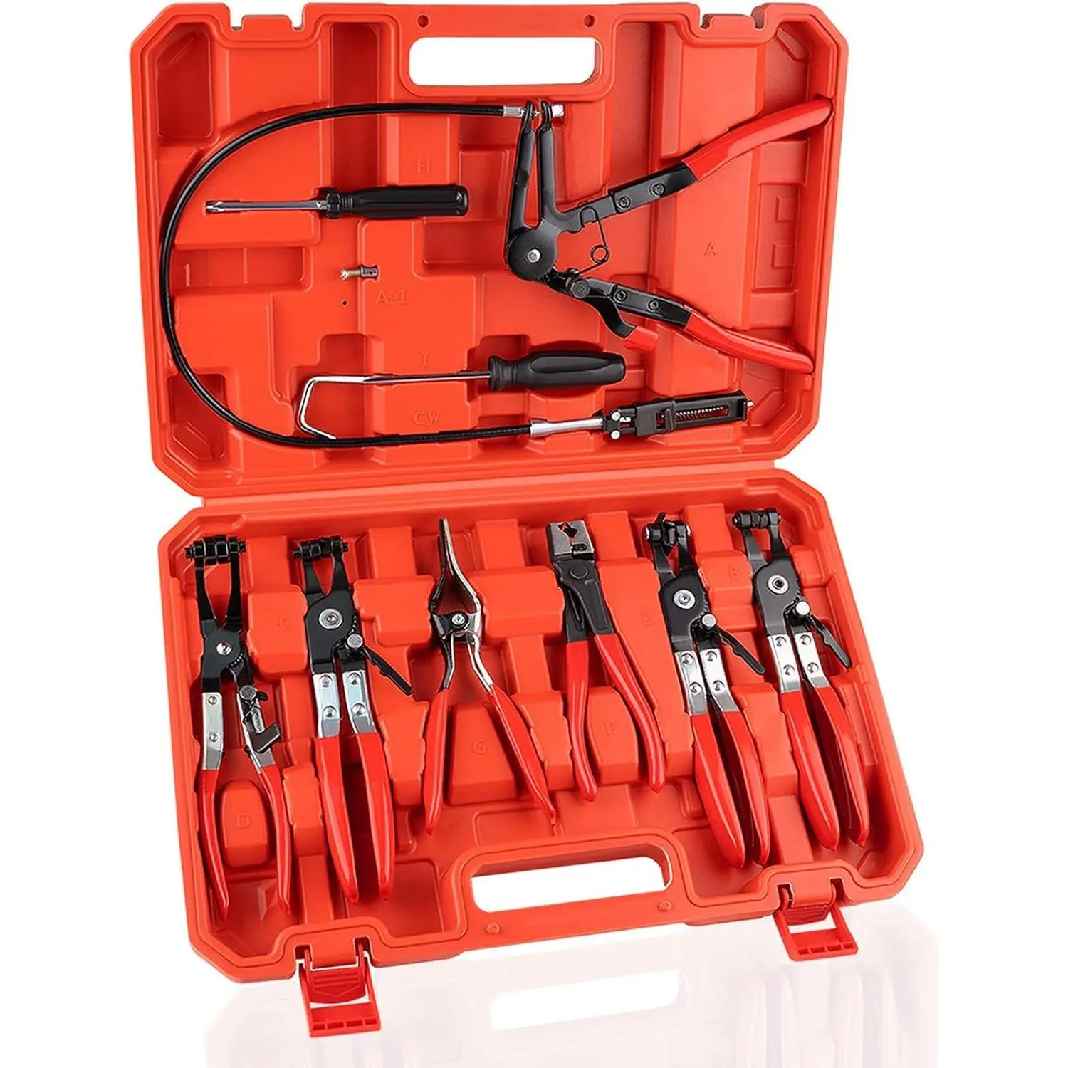 9-Piece Hose Clamp Pliers Set, Long Distance Hose Clamp Tool Remover, Suitable for Water Pipes and Car Coolant Radiator Heaters, with Flexible Long Distance Hose Clamps and Flat Belt Pliers