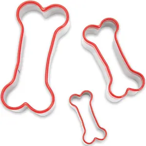 3-Piece Dog Bone Cookie Cutters Set Bone Shapes 2.4" to 3.9" Soft PVC Coated Dog Treat Cutters