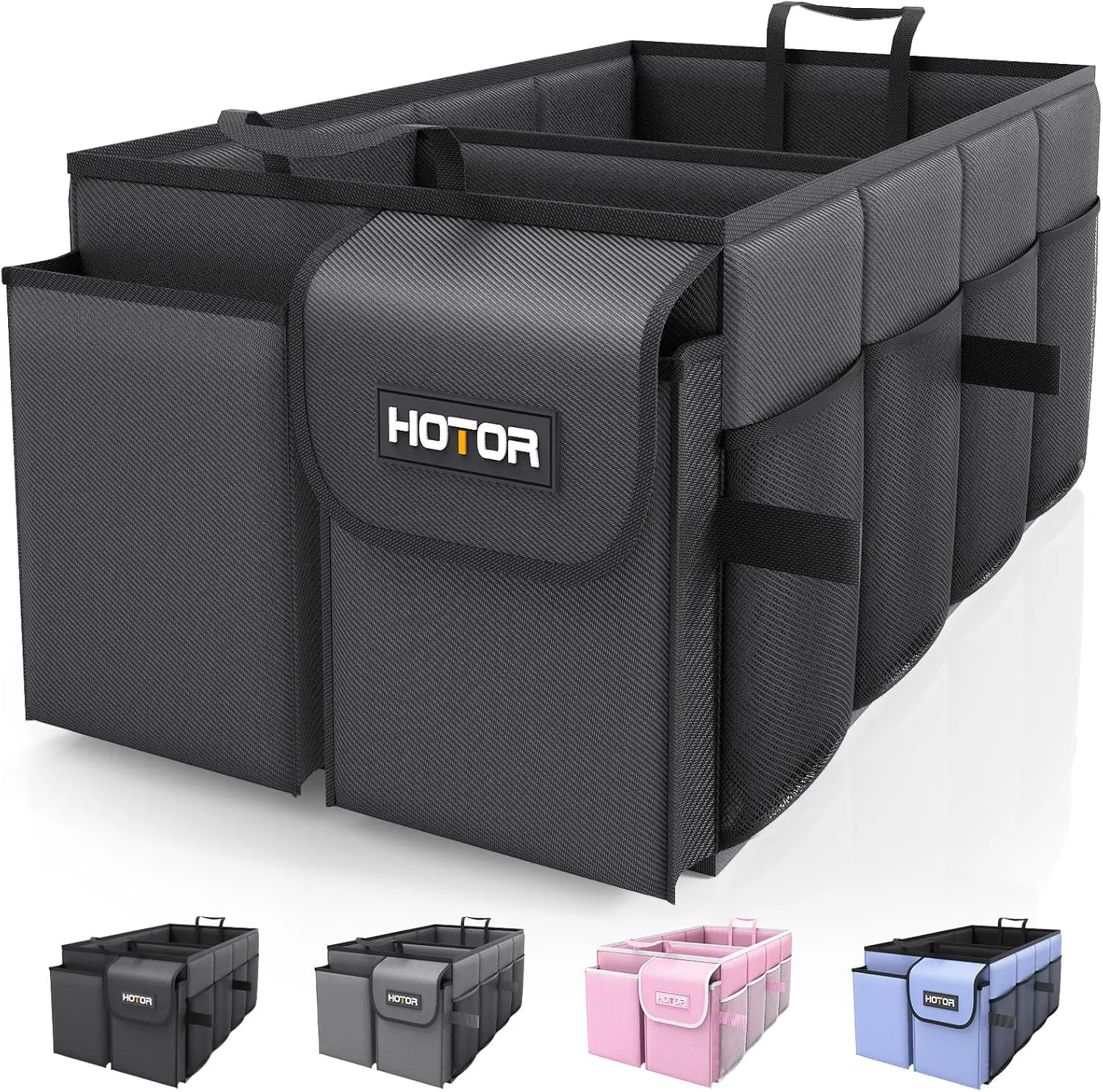 Large-Capacity Car Trunk Organizer, Foldable Organizer for SUVs & Sedans, Sturdy Car Accessories Storage, Tools, Sundries, Black, 2 Compartments
