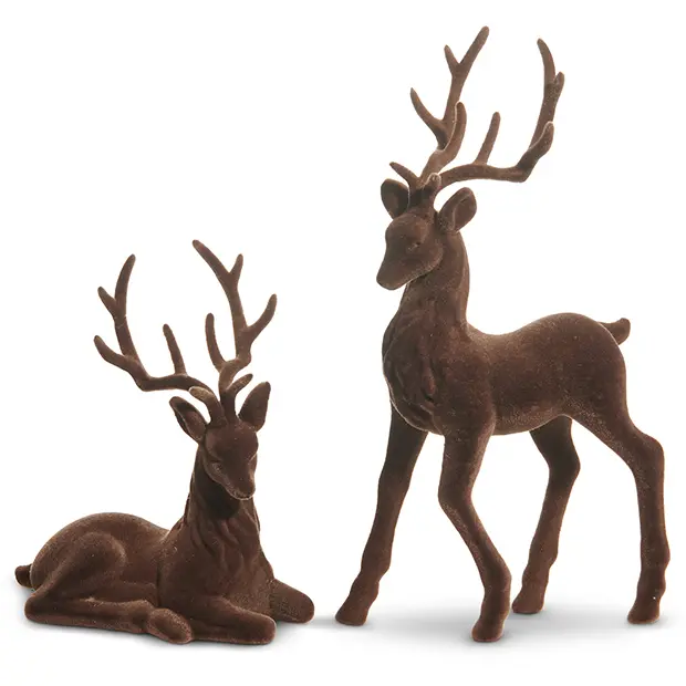Faux Brown Velvet Medium Deer Set of 2