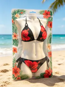 Women's Back-Cutout Bikini Set - Single Large Red Flower Print, Halter Triangle Top, Side Tie Bottom Bathing Suit for Beach Vacation #SummerMust-Haves, Back-Cutout Bikinis Set#bikini#SwimWeek #Summervibes
