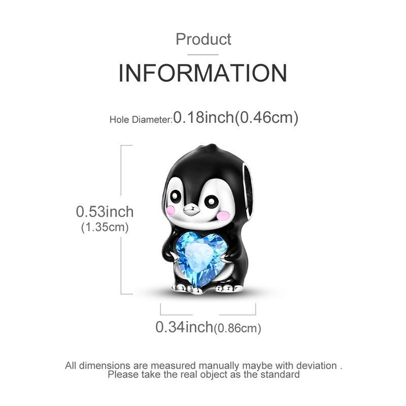 MULA cute penguin holding a heart-shaped pendant, 925 silver-plated inlaid with blue zircon and enamel - can be used with Pandora bracelets and necklaces, a perfect gift for women, girls, children