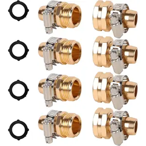 4 Sets Garden Hose Repair Connector with Clamps, Aluminum Water Hose End Replacement Fit for 3/4" and 5/8" Garden Hose Fittings