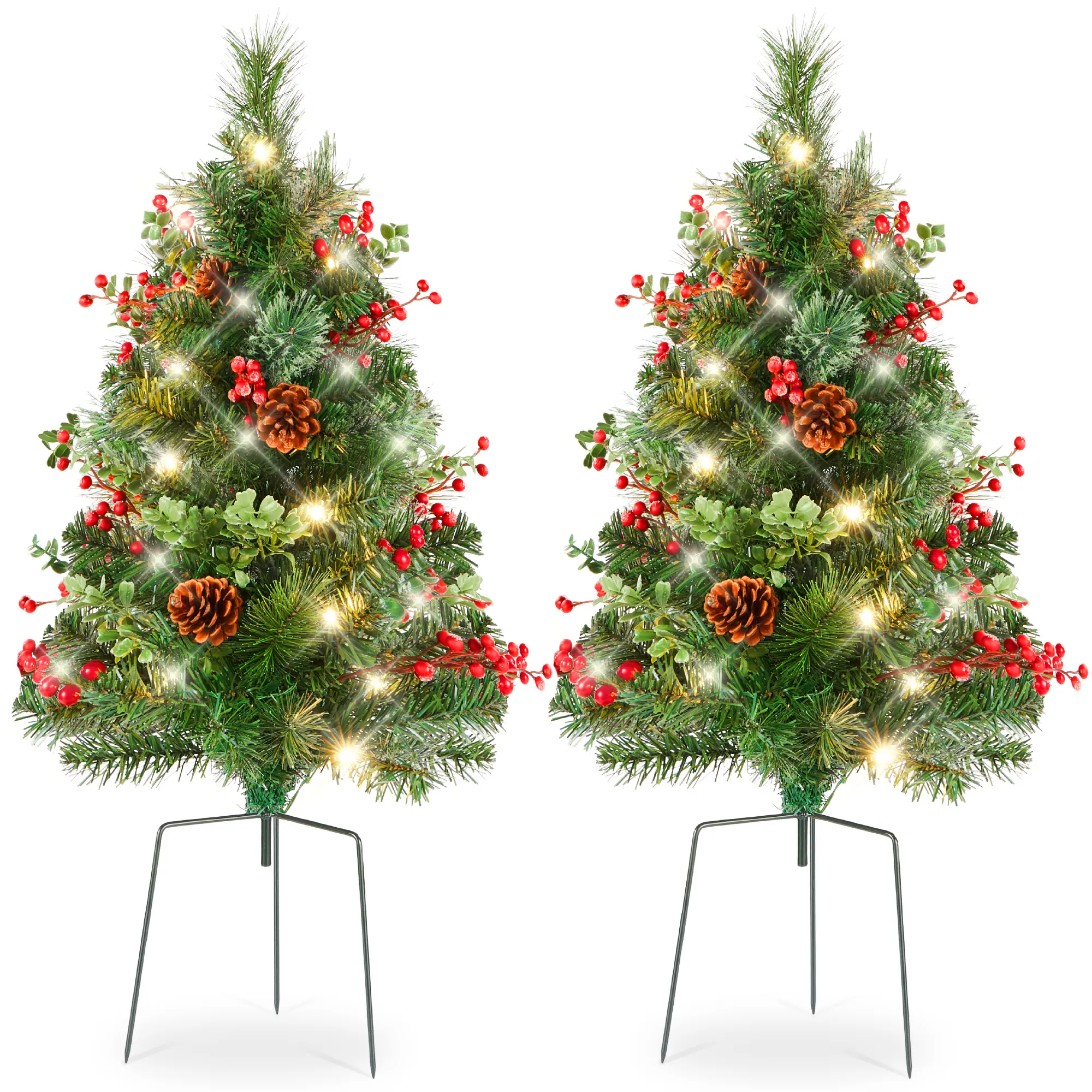 Best Choice Products Set of 2 24.5in Outdoor Pathway Christmas Trees Decor w/ LED Lights