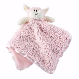 Stephan Baby  Blankie-Cuddle Bud Lamb Satin Trimmed Pink - 18 x 18 in.Pack of 4