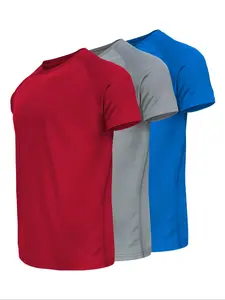 Men's Solid Raglan Sleeve Crew Neck Sports Tee, Athletic Compression Shirt, Quick Drying Breathable Compression T-shirt for Gym Workout Running, Summer Outfits 2024, Mens Activewear Top