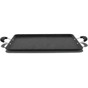 Griddle Pan for Stove Top - 18.75 Inch Non-Stick Marble Aluminum Griddle for Gas Grill Nonstick Pan for Crepes, Tortillas – Heat Resistant Handles – Even Heat Distribution