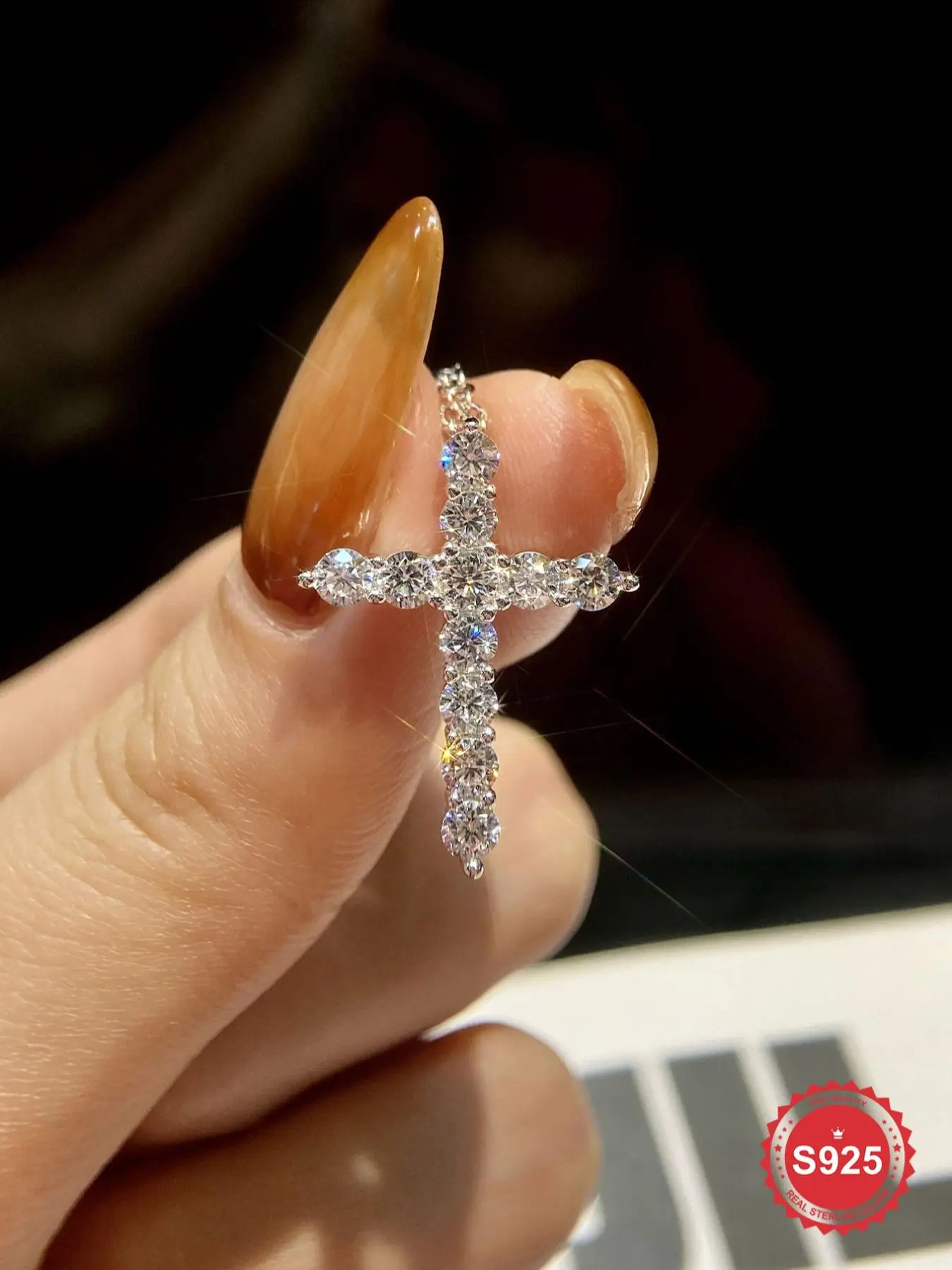 S925 Sterling Silver Fashion Cross Pendant Necklace, Zirconia Crucifix Pendant, Elegant Necklace for Women & Girls, Fashion Jewelry for Party, Daily Clothing Decor, Trendy Jewelry for Birthday Gift