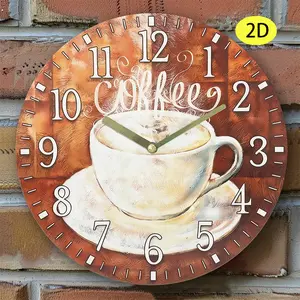 1pc Coffee-Themed Round Wall Clock with Coffee Bean & Steam Design - Large White Hands & Brown Face, Cursive Coffee Word Art - Wood Clock, Living Room, Cafe - Easy-to-Read Analog Clock (Brown/Beige) - Perfect Gift for Coffee