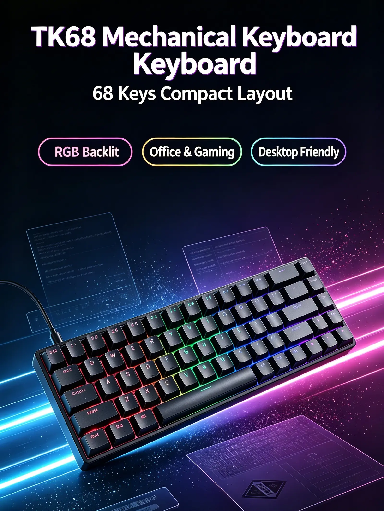 KL68 68-Key RGB Mechanical Keyboard | Compact Mini Gaming Keyboard for PC, Laptop, and Office