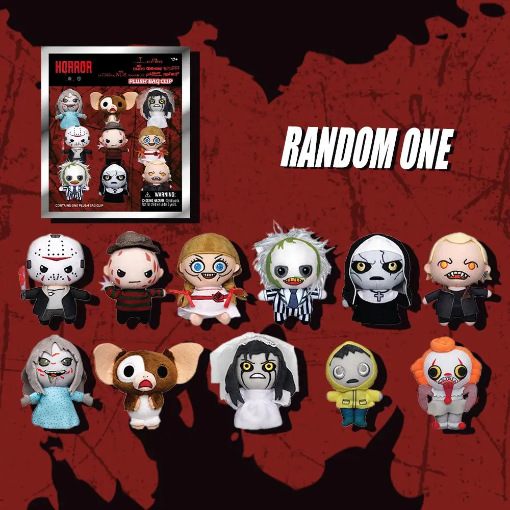 1pc WB Officially Licensed Horror Series Plush, Cool Keychains, Keychain Series Figures, 3D Cartoon Anime Characters Serie Random Blind Bag Keyring Clip Freddy Krueger as Birthday, Halloween, Christmas Gifts, Gothic Cross Keychain
