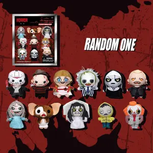 1pc WB Officially Licensed Horror Series Plush, Keychain Series Figures, 3D Cartoon Anime Characters Serie Random Mystery Bag Clip Freddy Krueger or Other Characters for Friends as Birthday, Halloween, Christmas Gifts, Handmade Gothic Cross Keychain