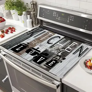 Wooden Kitchen Themed Pattern Gas Stove Cooktop Panel Protector Cover Mat Stove Plate, 1pc Scratch Resistant & Easy To Clean Stove Top Protector, Kitchen Appliances