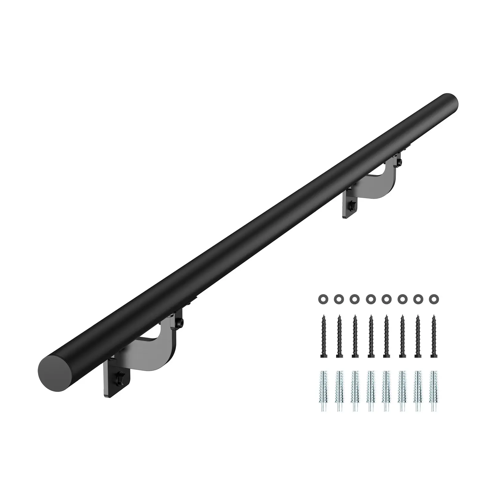 VEVOR Wall-Mounted Metal Round Tube Stair Handrail, 4ft, 1.26in Diameter Black Galvanized Aluminum Railing, Indoor/Outdoor Industrial Security Baluster for Steps