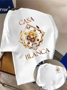American style light luxury Casablanca hot pressed gold laurel leaf short sleeved trendy brand loose couple's top, street style light luxury atmosphere directly filled high street style unisex versatile T-shirt