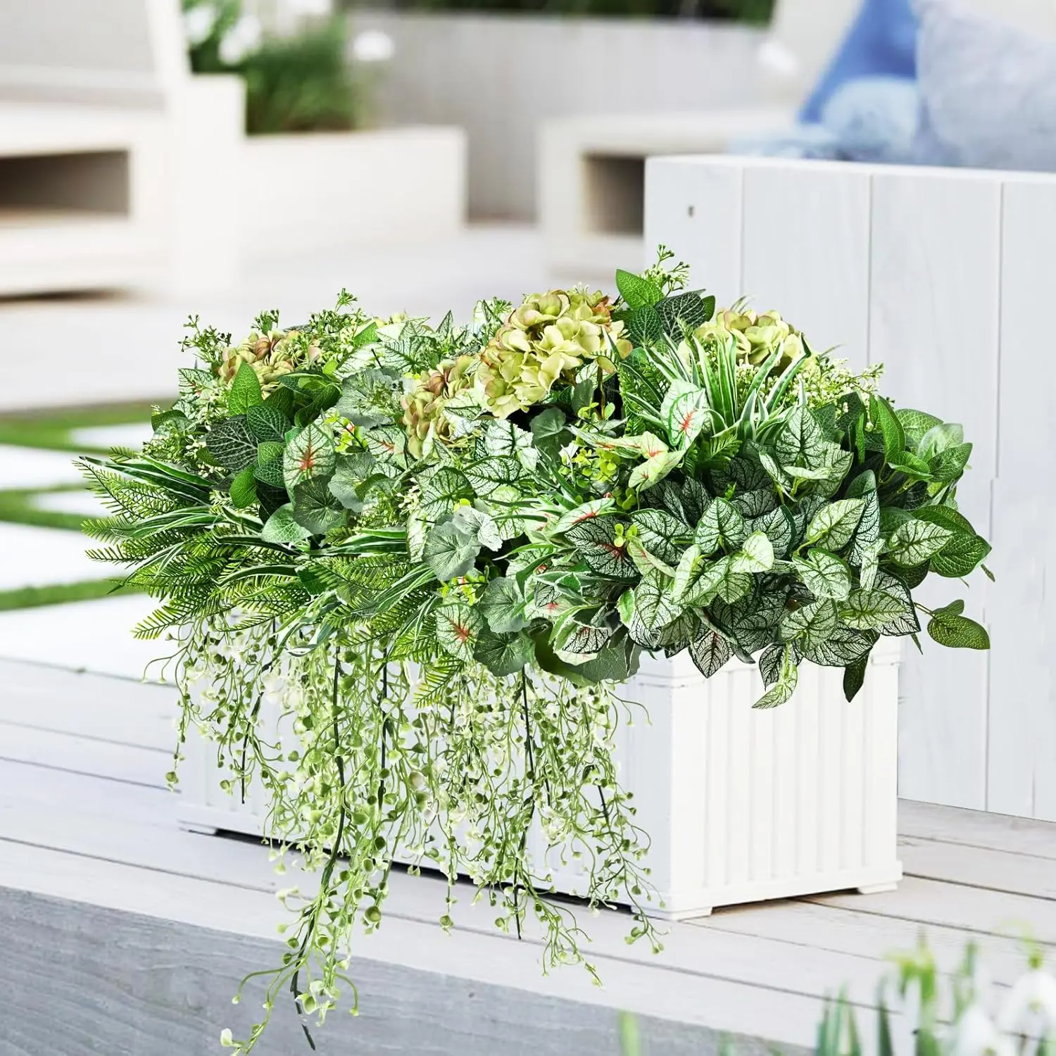 20 count Artificial  Greenery  Outdoor UV Resistant Faux Boxwood Shrubs Grass  for Indoor Outside Home Garden Front Porch Window Box Backyard Wedding Farmhouse Decor
