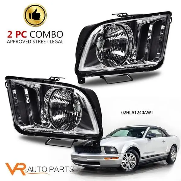 Pair Set Left and Right Replacement Headlight Lamp Assembly for 2005-2009 Ford Mustang, Ideal for Night Driving
