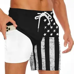Mens Swim Trunks with Compression Liner Stretch Beach Shorts Quick Dry with Zipper Pockets Board Shorts Swimtrunks